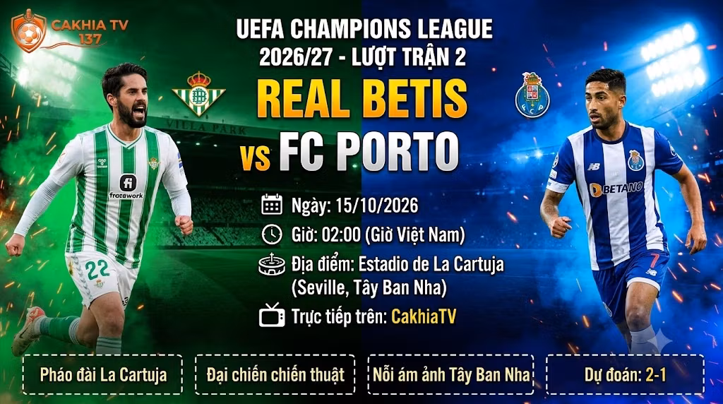 Nhận định bóng đá Betis vs Porto tại vòng phân hạng Cúp C1 châu Âu trên CakhiaTV.