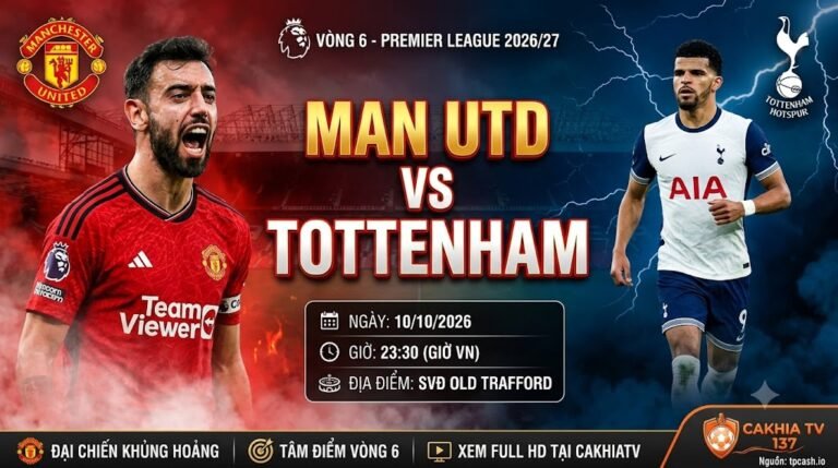 Nhận định trực tiếp trận đấu MU vs Tottenham vòng 6 Ngoại hạng Anh 2026/27 trên CakhiaTV
