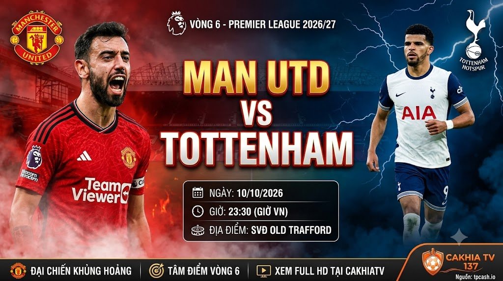 Nhận định trực tiếp trận đấu MU vs Tottenham vòng 6 Ngoại hạng Anh 2026/27 trên CakhiaTV