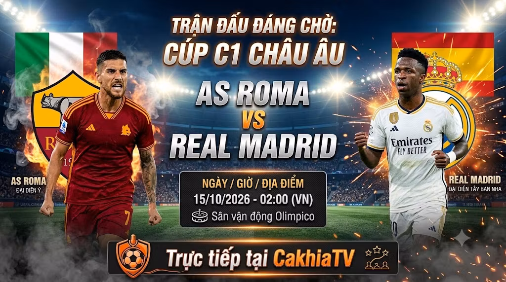Nhận định Roma vs Real Madrid trong khuôn khổ vòng bảng Cúp C1 châu Âu ngày 15/10/2026 trên sân Olimpico