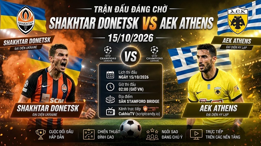 Nhận định bóng đá Shakhtar Donetsk vs AEK Athens 02h00 ngày 15/10 - Trực tiếp bóng đá CakhiaTV
